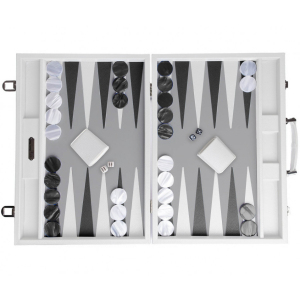 Exclusive backgammon set "Baptiste" made of leather, white